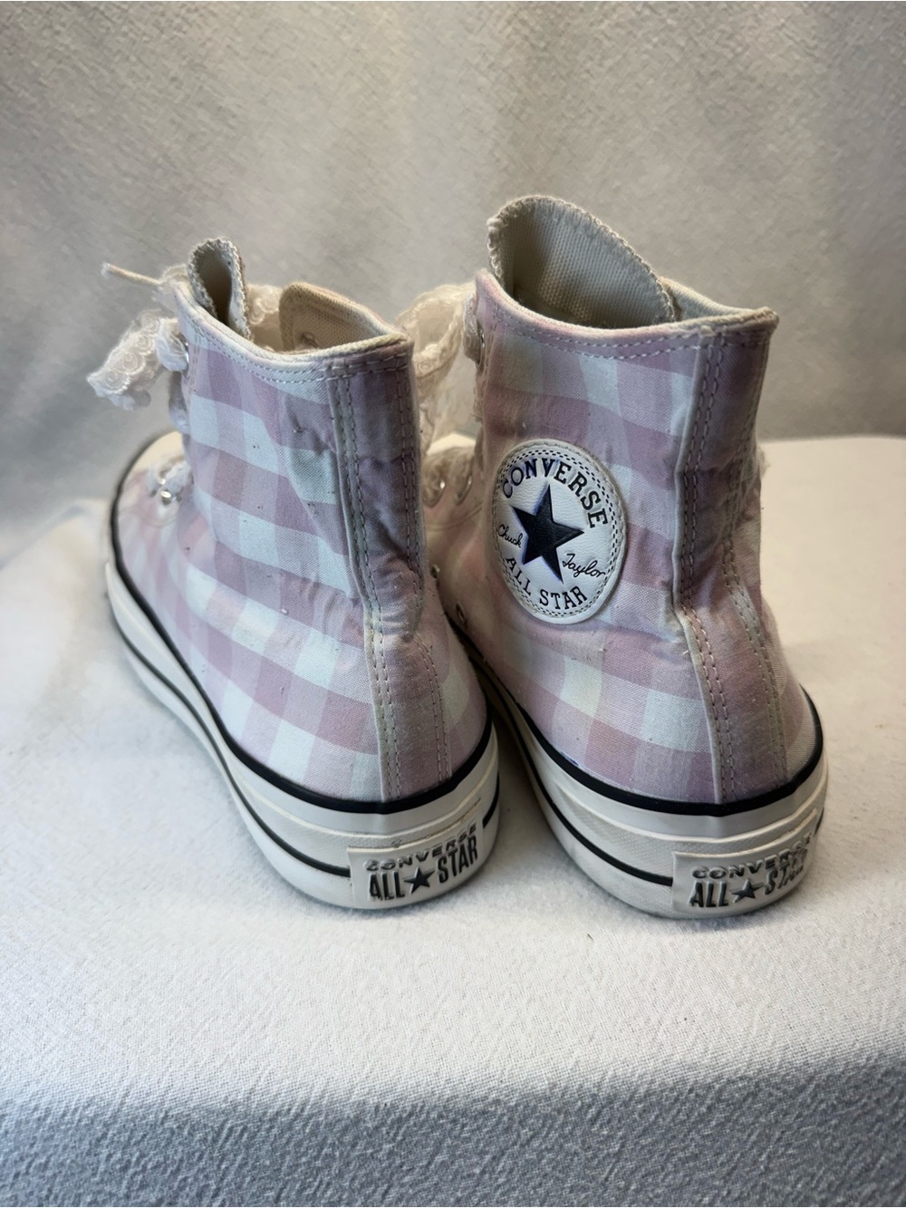 Converse Chuck Taylor All Star Lift Platform High Pink & White Gingham Sneakers - Picture 3 of 8